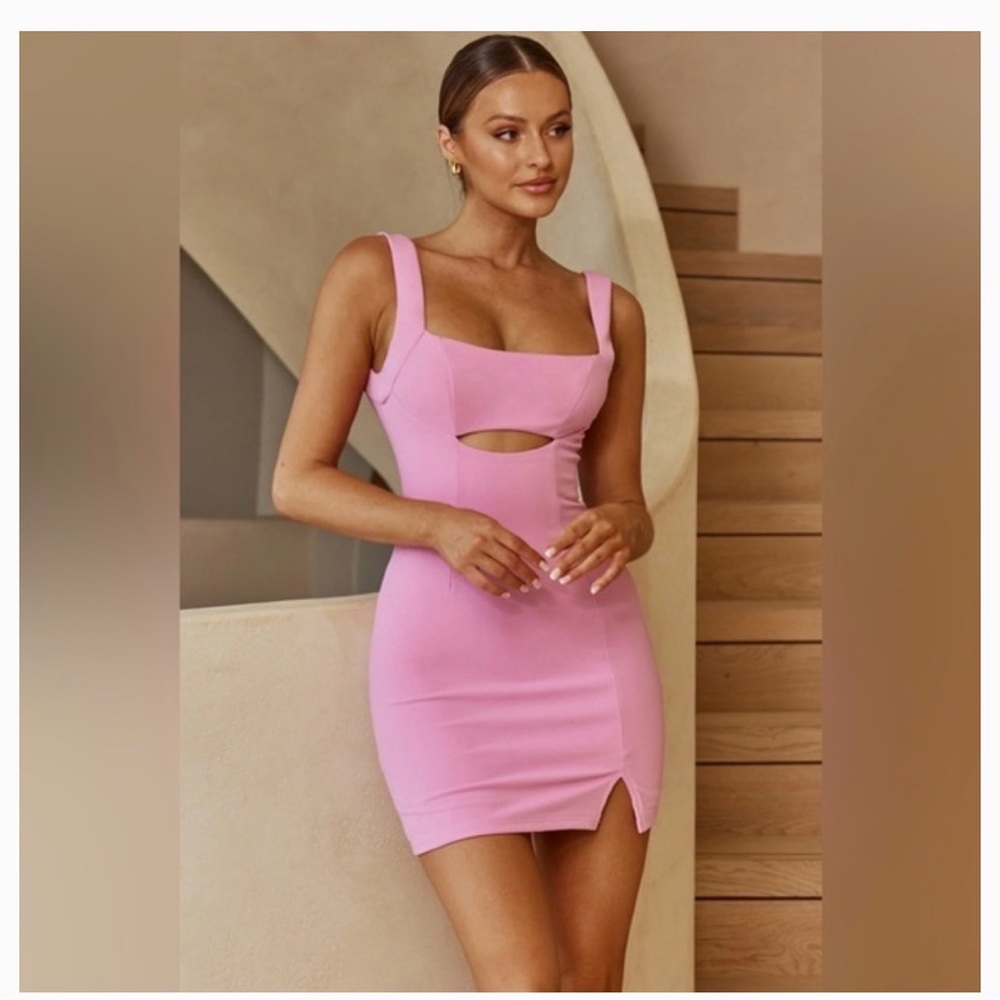 SELFIE LESLIE Move Maker Thick Strap Cut-Out Detail Mini Dress Pink Medium